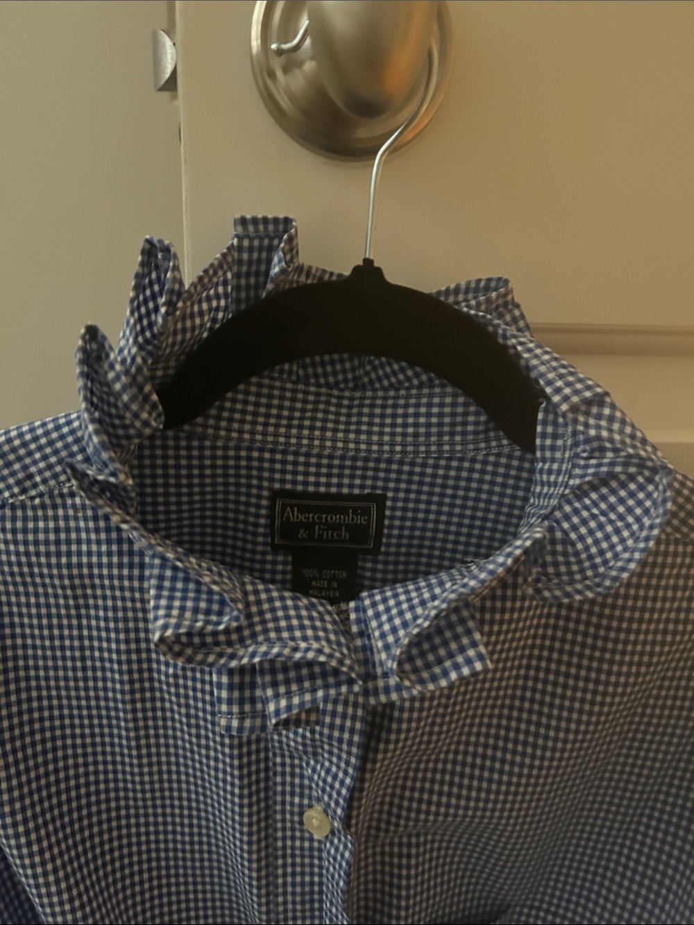 Abercrombie & Fitch Blue Gingham Shirt recreated for a woman with ruffled collar - Picture 3 of 6